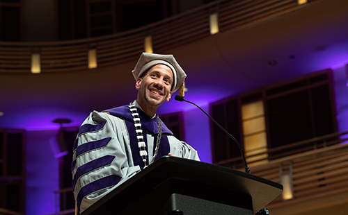 Dr. Jermaine F. Williams speaks during his inauguration as Montgomery College’s 11th president on Oct. 19. View more photos at the inauguration photo gallery.